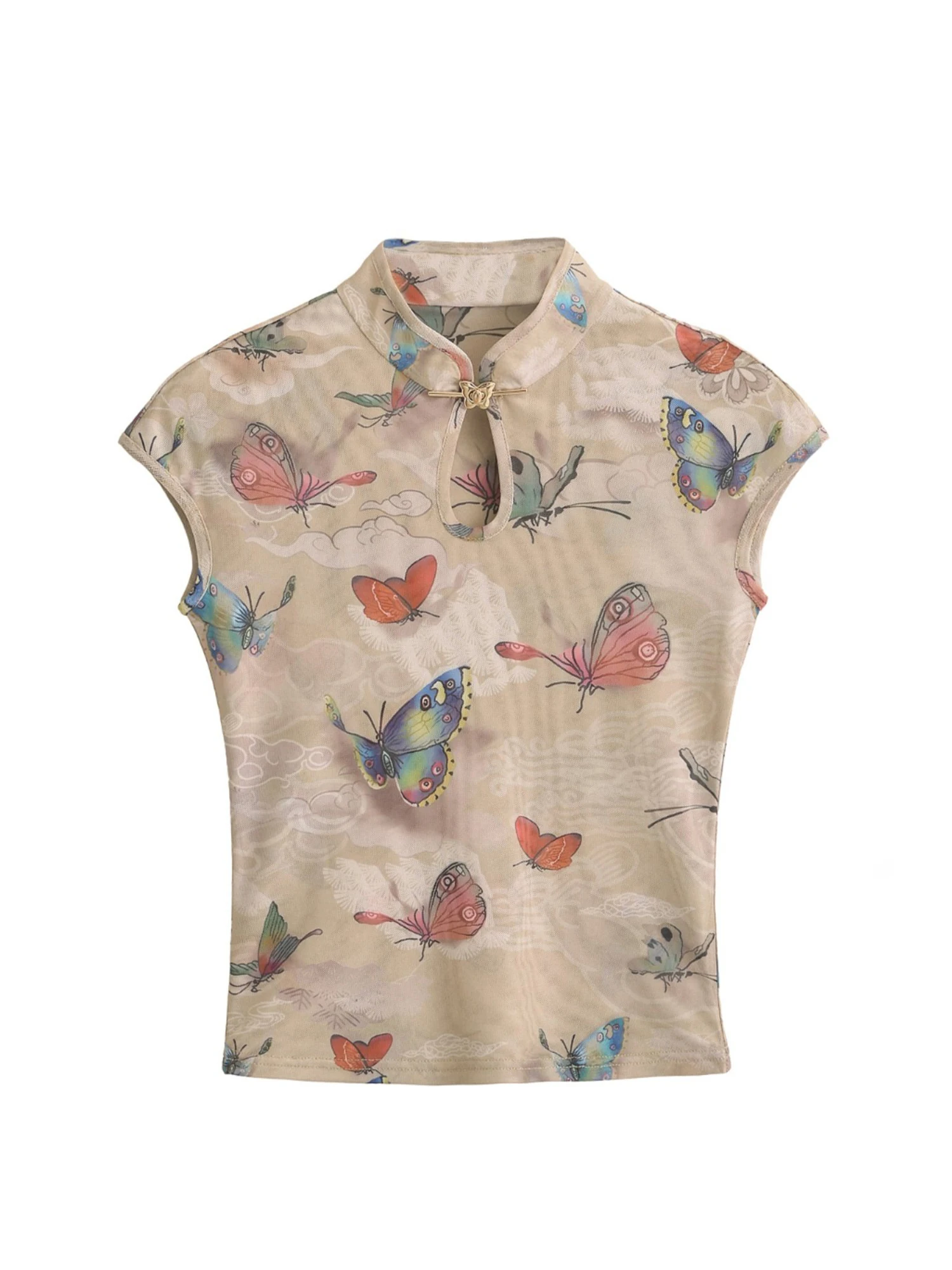 

Женская футболка цвета хаки Y2k с принтом, винтажная футболка Harajuku Gyaru, футболки без рукавов в китайском стиле, одежда 2000-х, весна-лето 2026