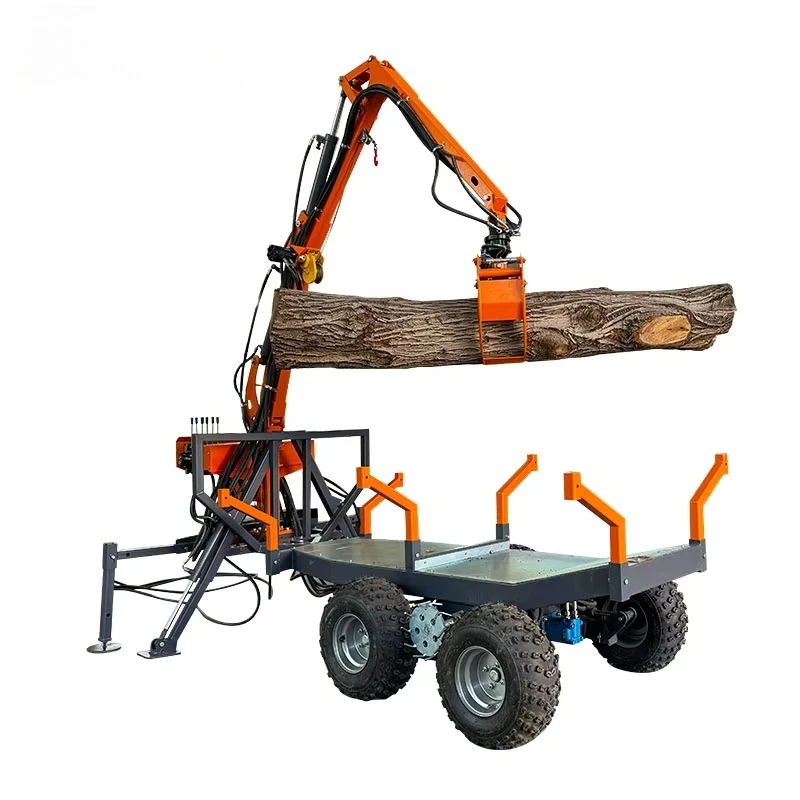 ATV Log Trailer with Crane Hydraulic Timber Loader Grapple Forestry Machinery Engine Trailer Remolque