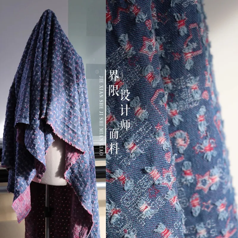 Jacquard Washed Denim Fabric Creative for Dress Clothing Robe Designer Handmade Diy Sewing Material Cloth Wholesale