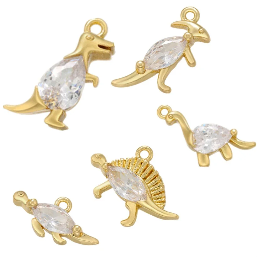 Small Animal Metal Pendant for Jewelry Making Cute Dinosaur Women High Quality Zircon Charms DIY Earrings Necklace Accessories