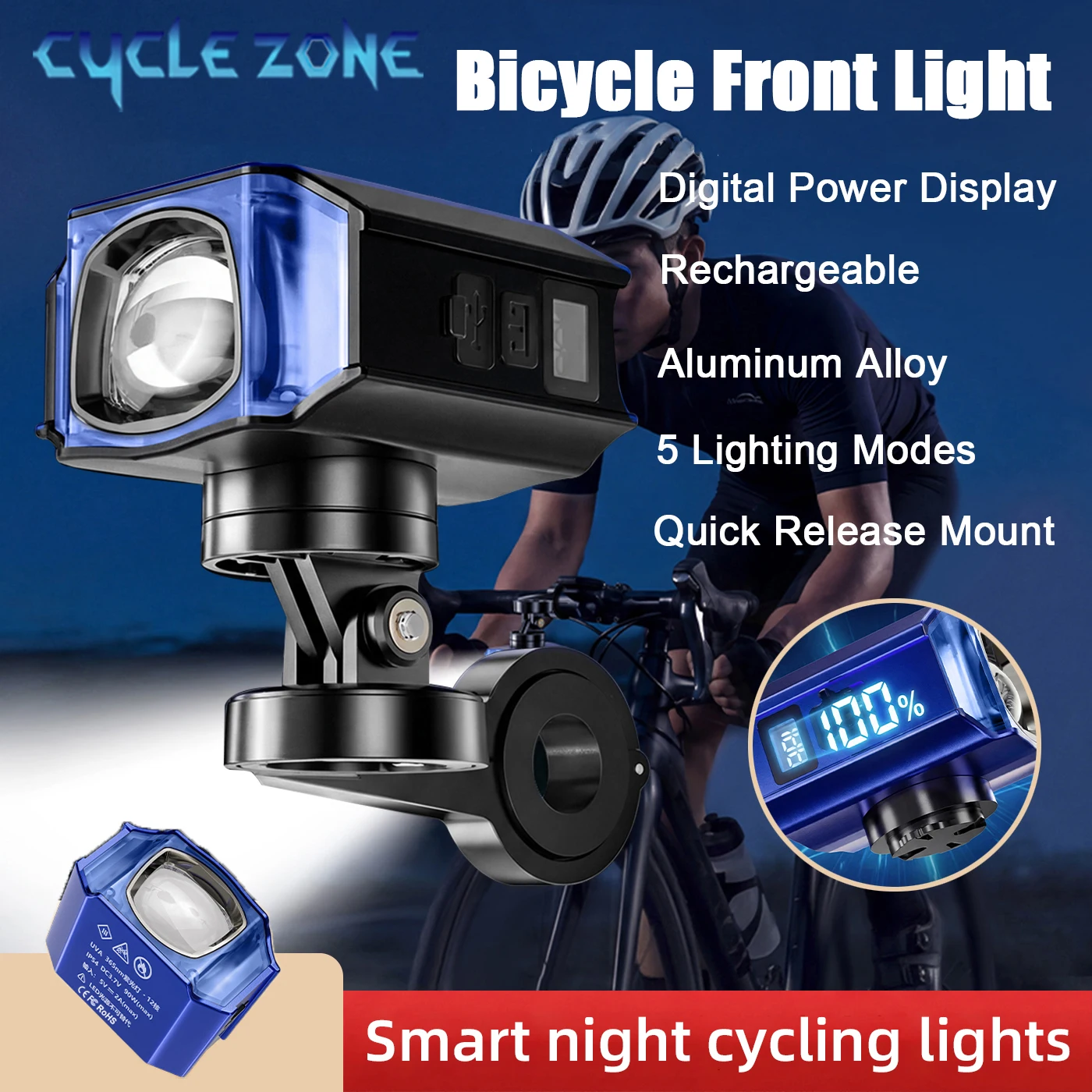 

Super Bright LED Bicycle Headlight Aluminum Alloy 5 Modes Type-C Charging Bike Front Light Flashlight for MTB Bike Accessories