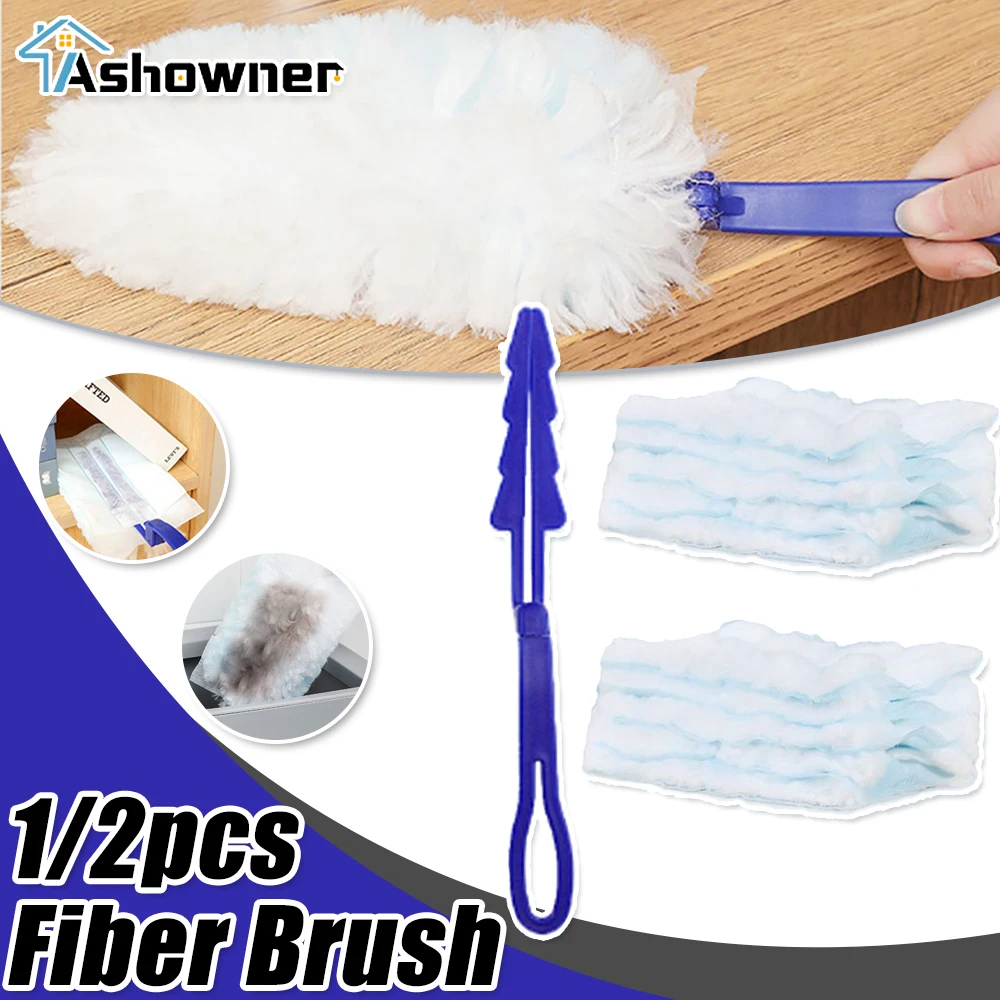 Disposable Electrostatic Dust Duster 4/13pcs Blue Fluffy Fiber Brush Head Compatible Feather Duster Household Desk Cleaning Tool