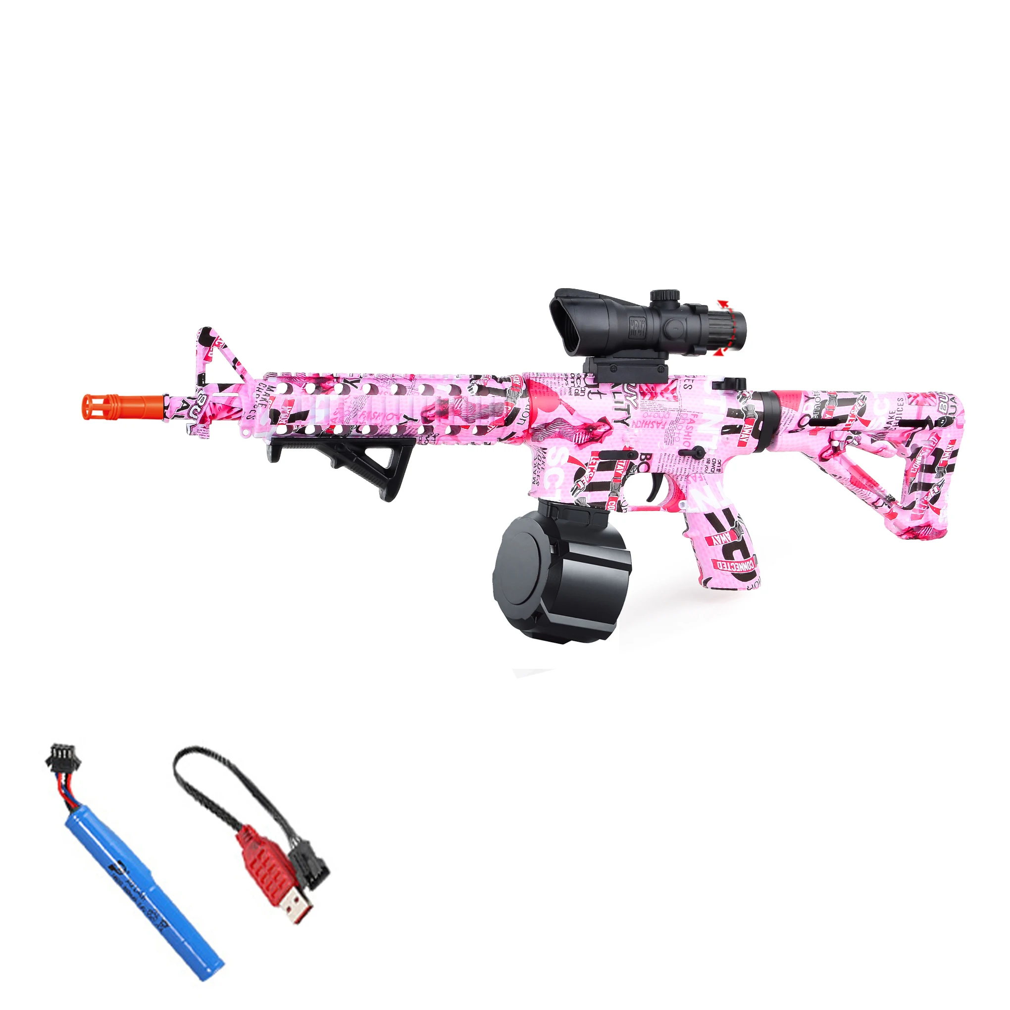 كرة جل كهربائية M4 [ترقية عالية السرعة 7.4 فولت] بندقية لعبة M4 مجمعة للغاية، مسدس كرة جل مزدوج الوضع يدوي/أوتوماتيكي للخارجية