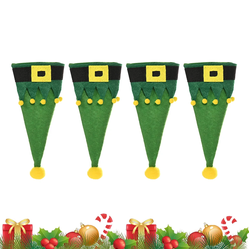 

4 Pcs Cover Silverware Holder Christmas Table Bottle Decoration Cap Mini Xmas Decor Bag Bottle Cap Xmas Decor Bag Kitchen