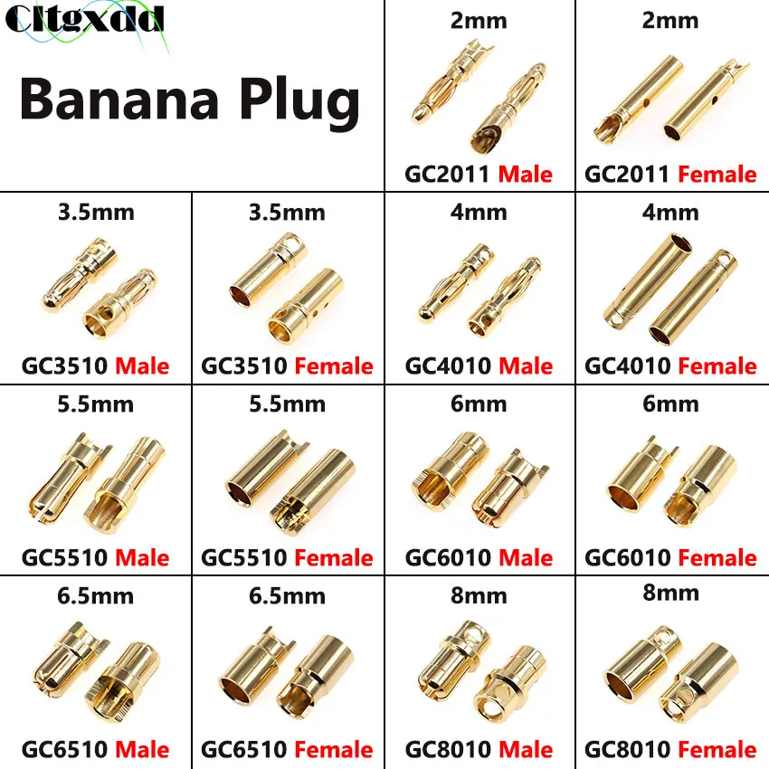 1pcs Aircraft Model Pure Copper Gold-Plated Banana Plug 2/3.5/4/5.5/6/6.5/8mm Motor Electrical Adjustment Male Female Connector