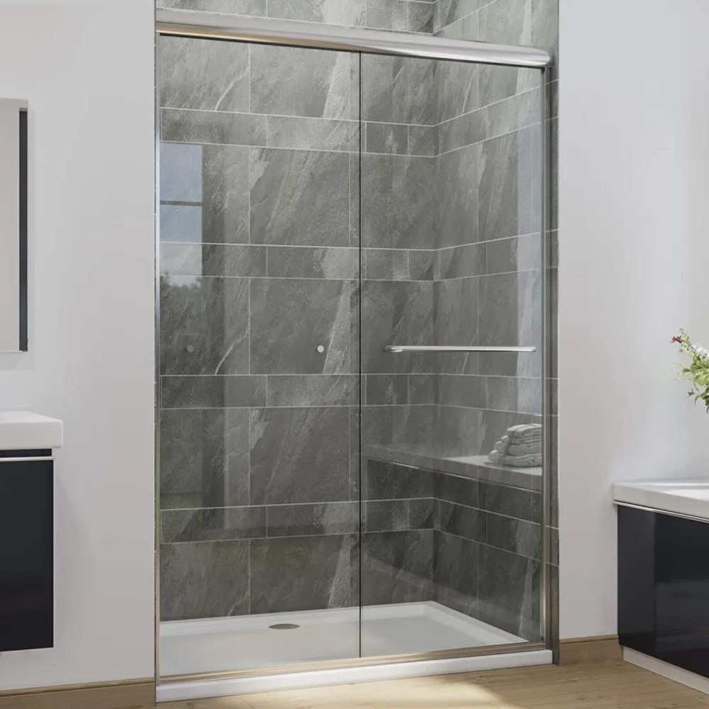 

Semi-Frameless Sliding Shower Doors Shower Enclosure with 1/4" Clear Glass Bath Door Screen Chrome Finish Shower Glass Door