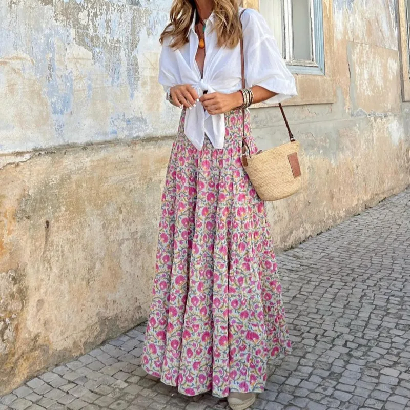 فساتين ميدي فساتين مُزينة بنقشة الزهور للنساء تنورة صيفية أوروبية وأمريكية 2025 فساتين صيفية جديدة لقضاء عطلة الشاطئ فساتين تنورة مطبوعة غير رسمية #3