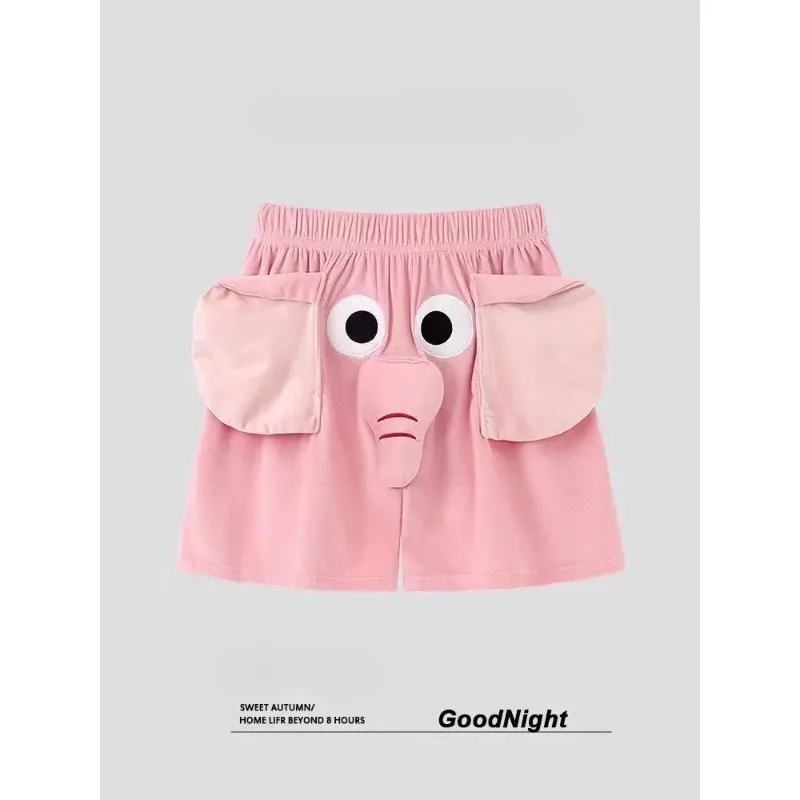 Short unisexe avec nez d'éléphant drôle, joli dessin animé, bas de sommeil ample, pantalon de pyjama décontracté pour Couple, vêtements de maison respirants et créatifs