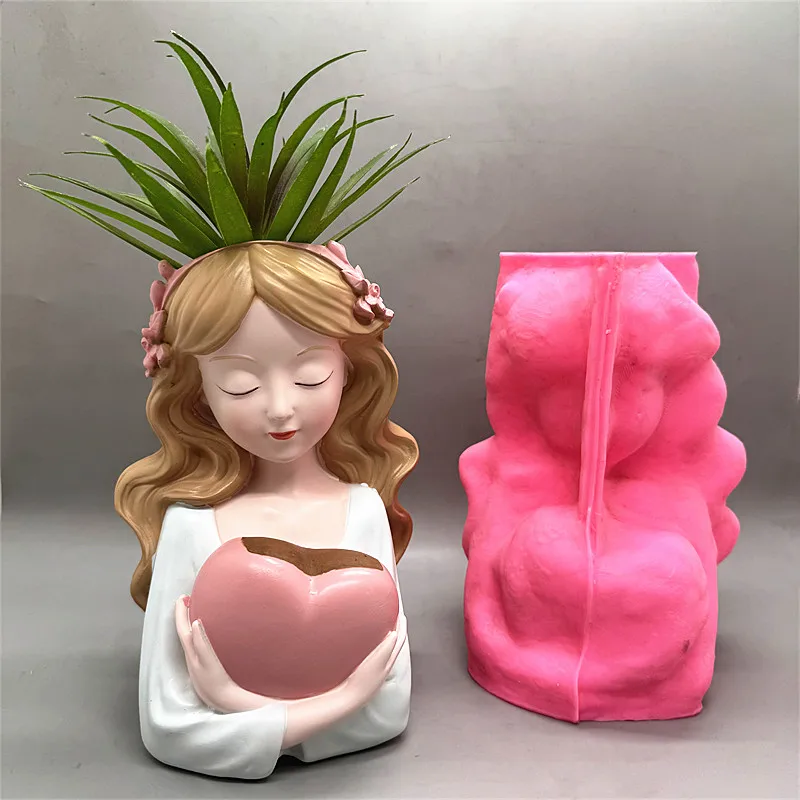 

New product! Silicone mold girl love flower pot used to make gypsum resin cement crafts balcony ornaments