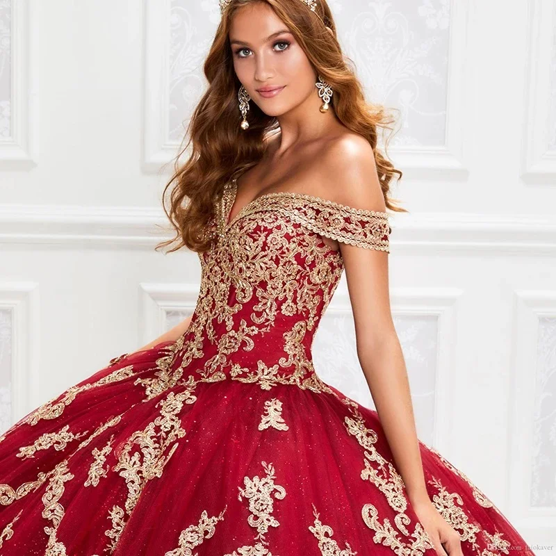 Red Quinceanera Dress Sweet Prom Dress 15 Year Old Girls Dress Lace Applique Party Princess Dress