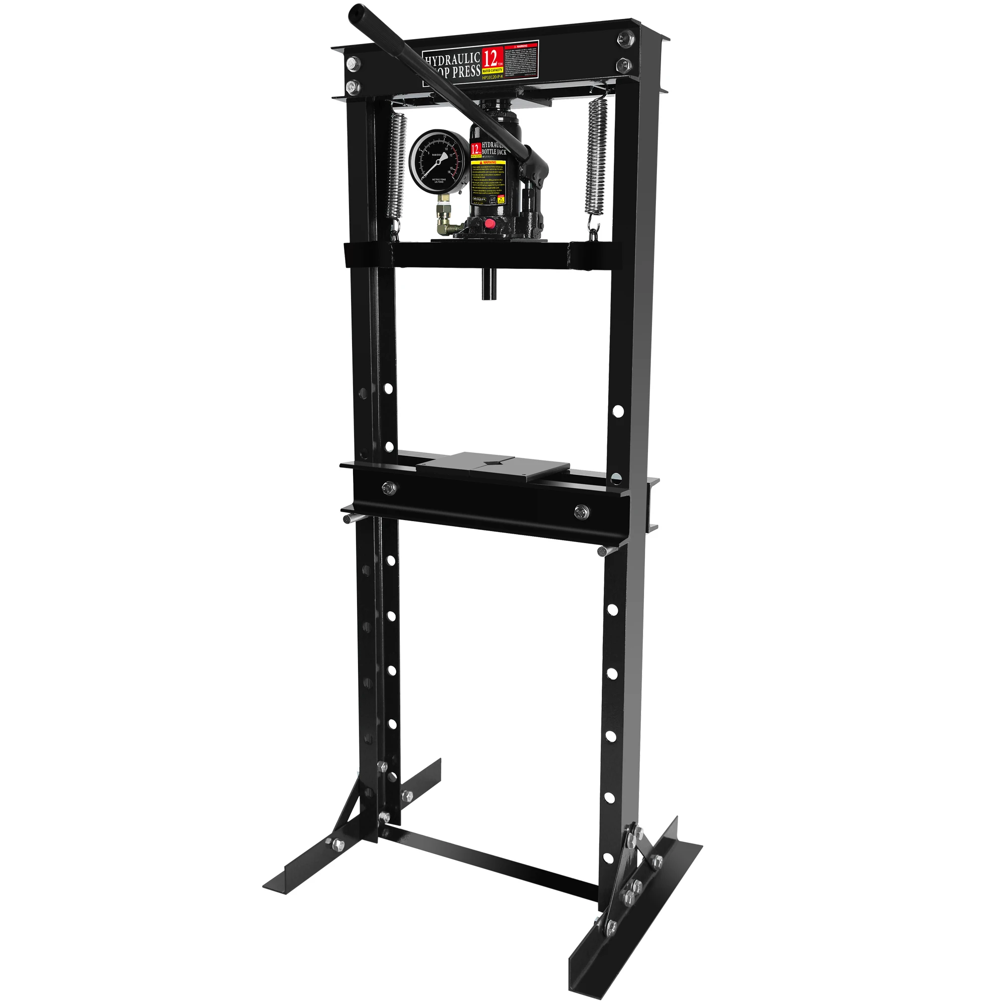 

Steel H-Frame Hydraulic Garage/Shop Floor Press with Stamping Plates, with a pressure gauge, 12 Ton (24, 000 lb) Capacity, Black