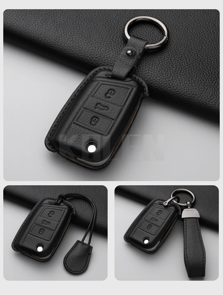 Leder Auto Schlüssel etui Abdeckung Shell für VW Volkswagen Golf 7 mk7 Tiguan mk2 für Sitz Ateca Leon für 2 Ibiza für Skoda Octavia Fob – Detail 8