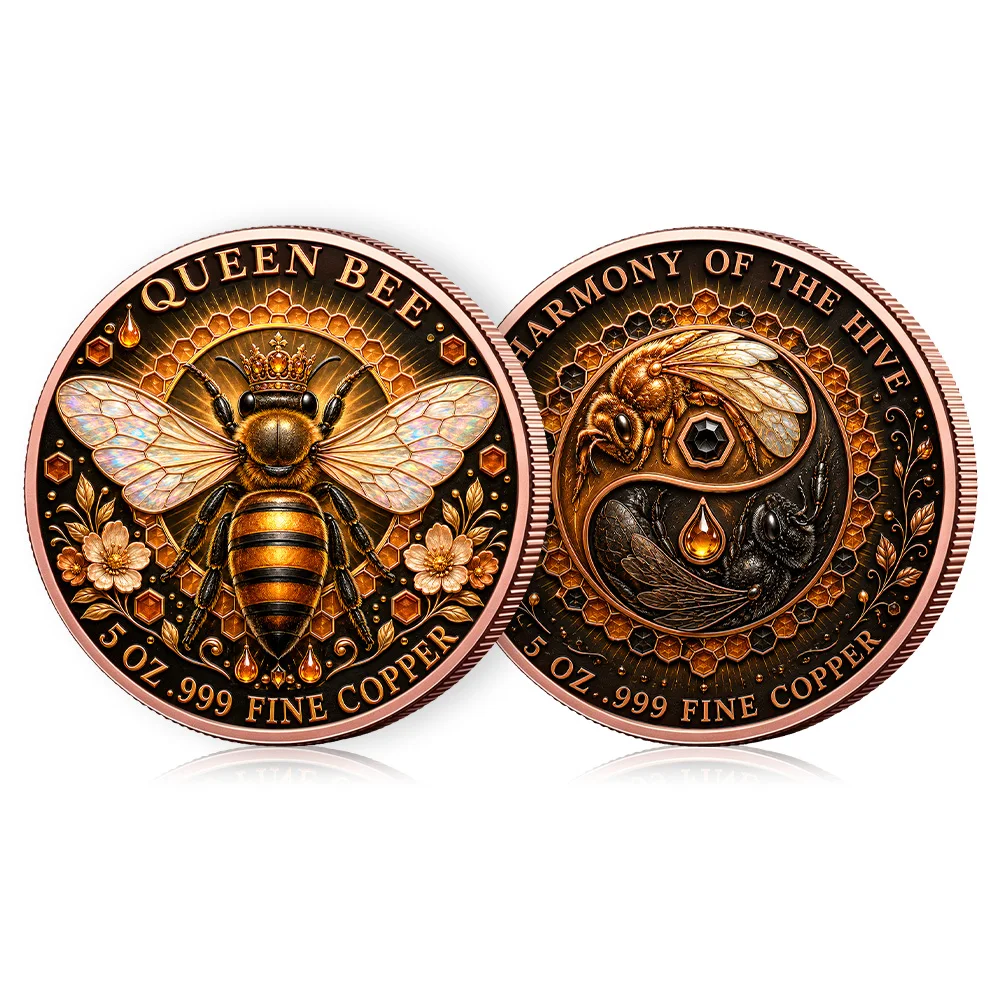 5 Oz .999 Fine Copper Coin Queen Bee Harmony Of The Hive Yin‑Yang Design High Relief Metal Collectible Souvenir Gift