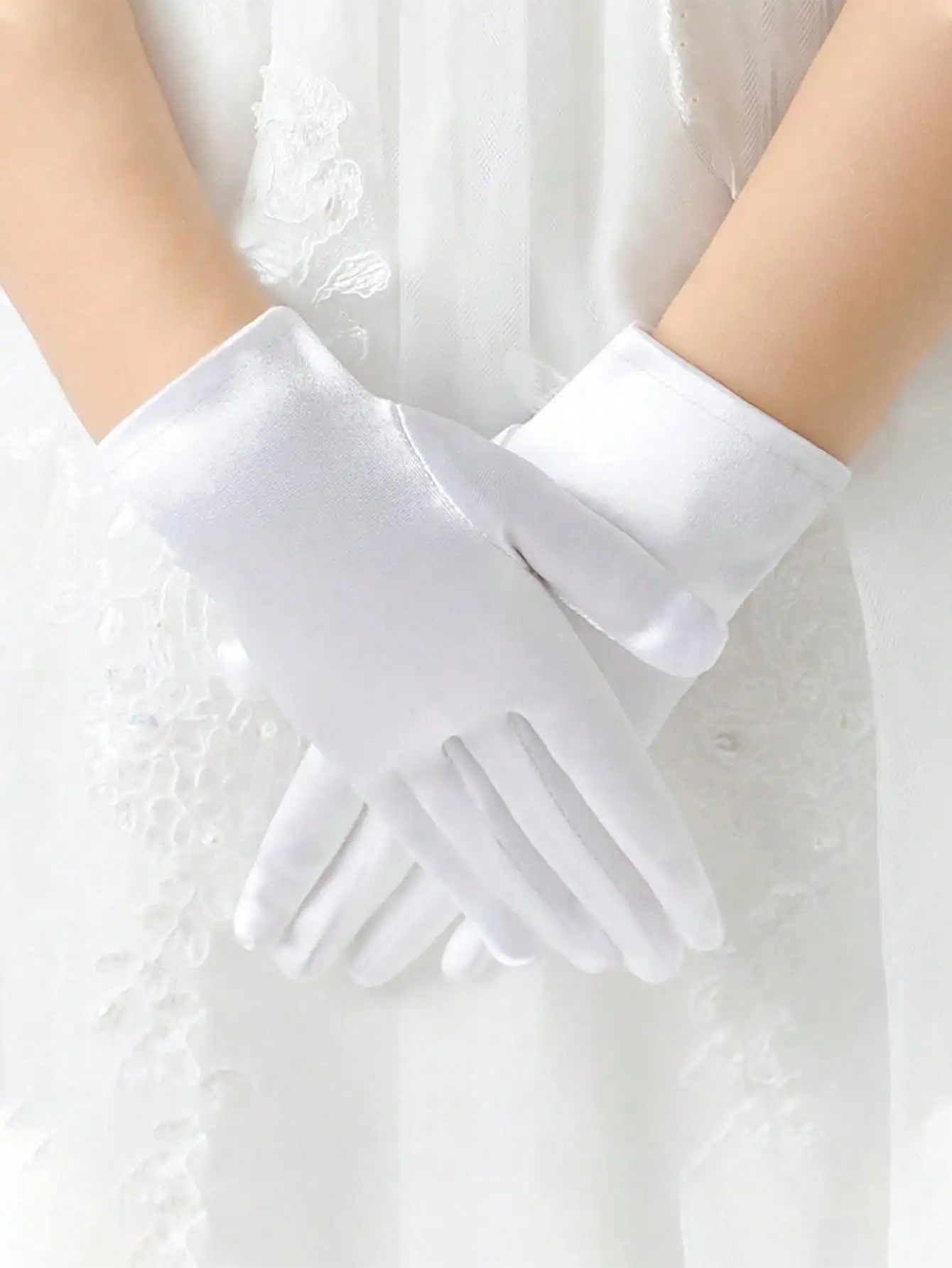 1pcs 3-8Y Girls Solid White Plain Gloves Super Elastic Five Fingers Gloves Wedding
