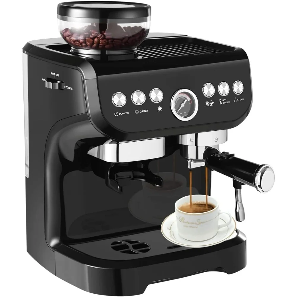 Espresso Machine with Grinder, Professional Espresso Maker with Milk Frother Steam Wand, 15 Bar Coffee Makers