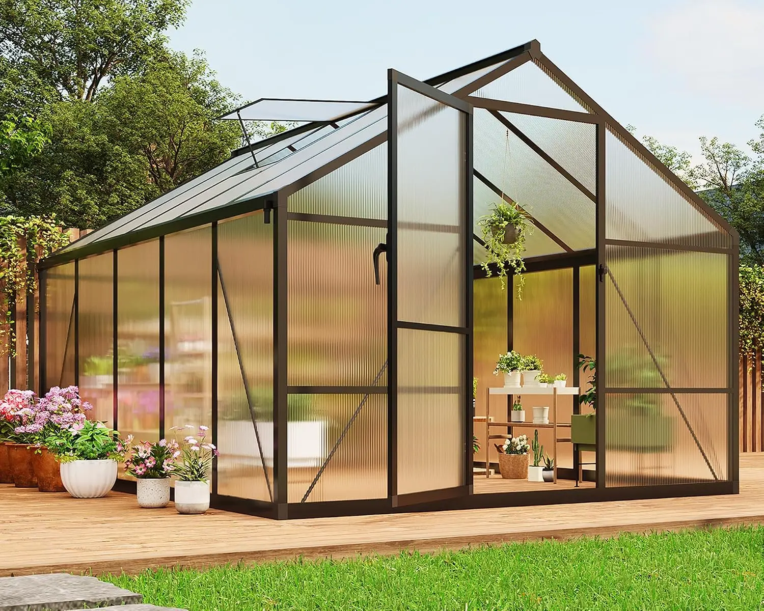 8x10 FT Greenhouse, Greenhouses for Outside, Polycarbonate Greenhouse with Aluminum Frame, Lockable Door and Ajustable, Custom