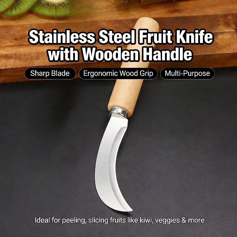 

Curved Stainless Steel Knife with Wooden Handle - 2-in-1 Tool for Summer Garden Weeding, Perfect for Outdoor Yard Use