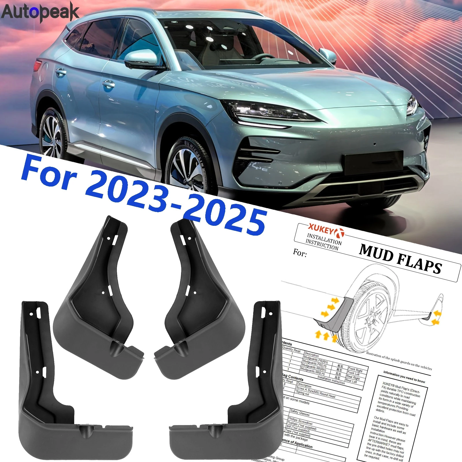 4X Splash Guards Mudguard Fender Mudflaps Mud Flap Guards For BYD SEAL U Sealion 6 SONG PLUS DMI EV Champion Edition 2023-2025