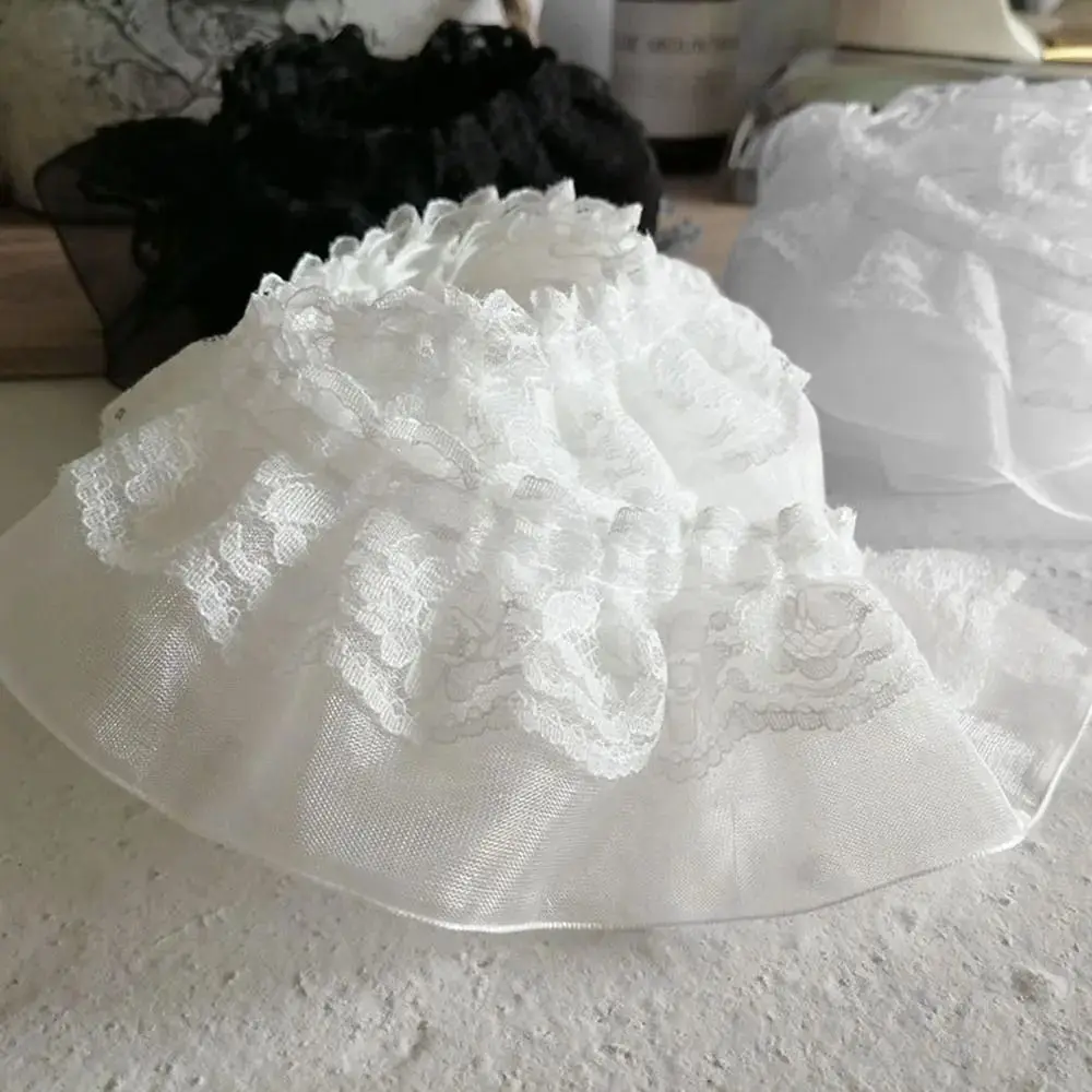 5CM Wide Pleated Lace Trim Double Layers White Black Chiffon Lace Ruffle Trim Splicing Cloth Dress Collar Cuffs Edge Decoration
