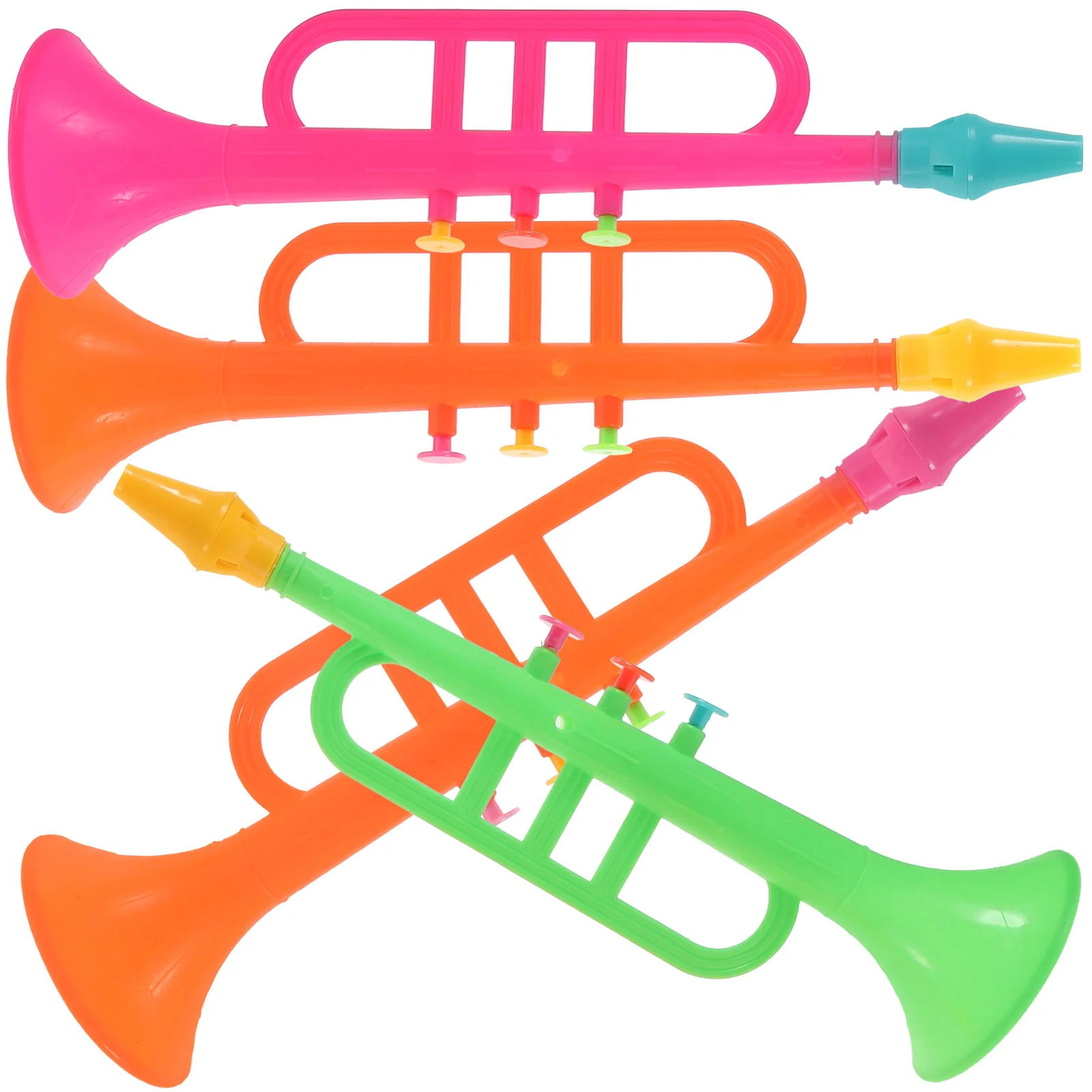 4 pçs simulação trompetes mini instrumentos musicais de plástico colorido festa noisemakers engraçado brinquedo compacto adereços desenvolver criatividade