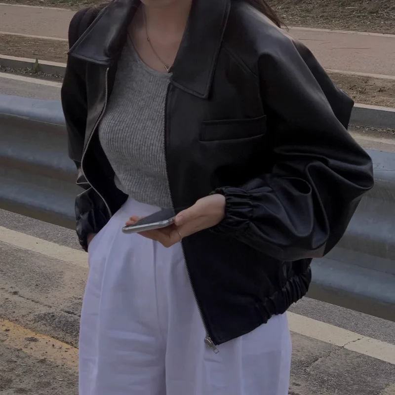 

Короткая куртка для женщин в корейском стиле, свободный нишевый повседневный универсальный топ с лацканами и длинными рукавами