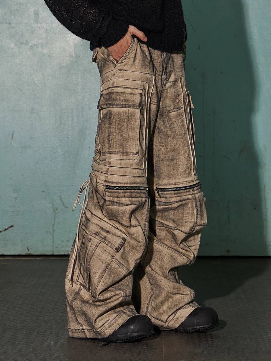 American Vintage Waste Wind Adjustable Drawstring Wash To Do Old Dirty Dyed Micro Horn Loose Cargo Pants