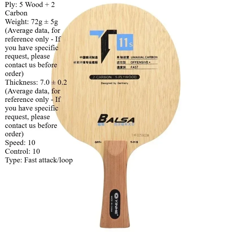 YINHE T-11S/10S Table Tennis Paddle Balsa Lightweight Carbon Fiber T11 Blade Original Galaxy Design Ping Pong Racket for Sports