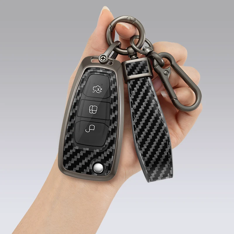 

Zinc Alloy + Leather Carbon Style Car Key Case Cover for Ford Ranger C-Max S-Max Focus Galaxy Mondeo Transit Tourneo Custom