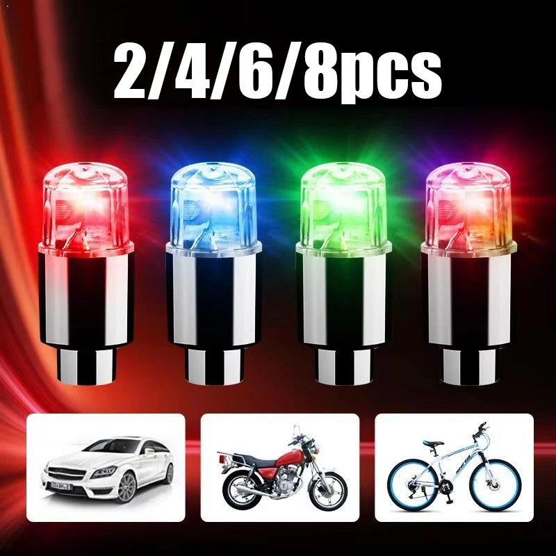 

2/4/6/8Pcs Car Light Bicycle LED Tire Lights Universal Car Neon Lamp Valve Cover Lights Tire Colorful Flashing Bulb Decoration