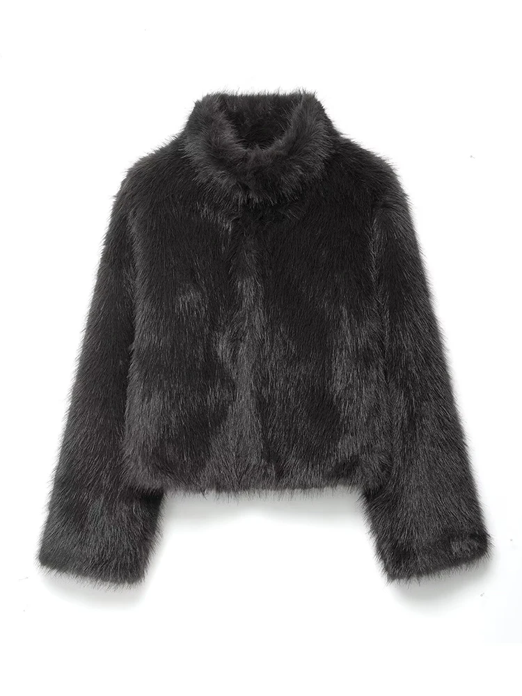 HH Damen Winter Neue Mode Stehkragen Kunstpelz Effekt Mantel mit Knoten Schnalle Kurze Jacke Weibliche Casual Warme Lose outwear