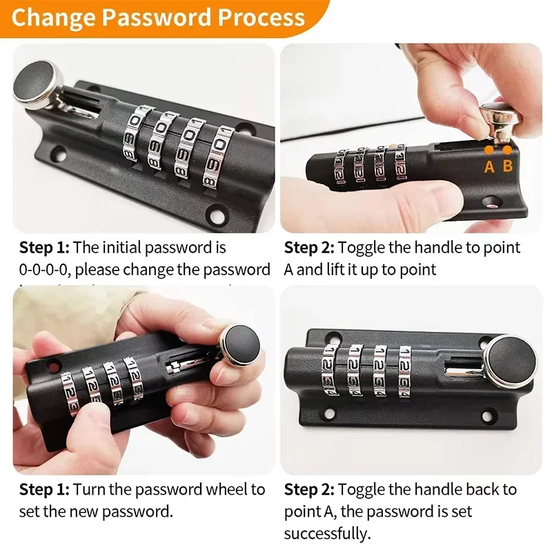 smart door locks Lock Black Silver Bolt Metal Door Latch Anti-theft Safety Combination Digit Padlock - view 5