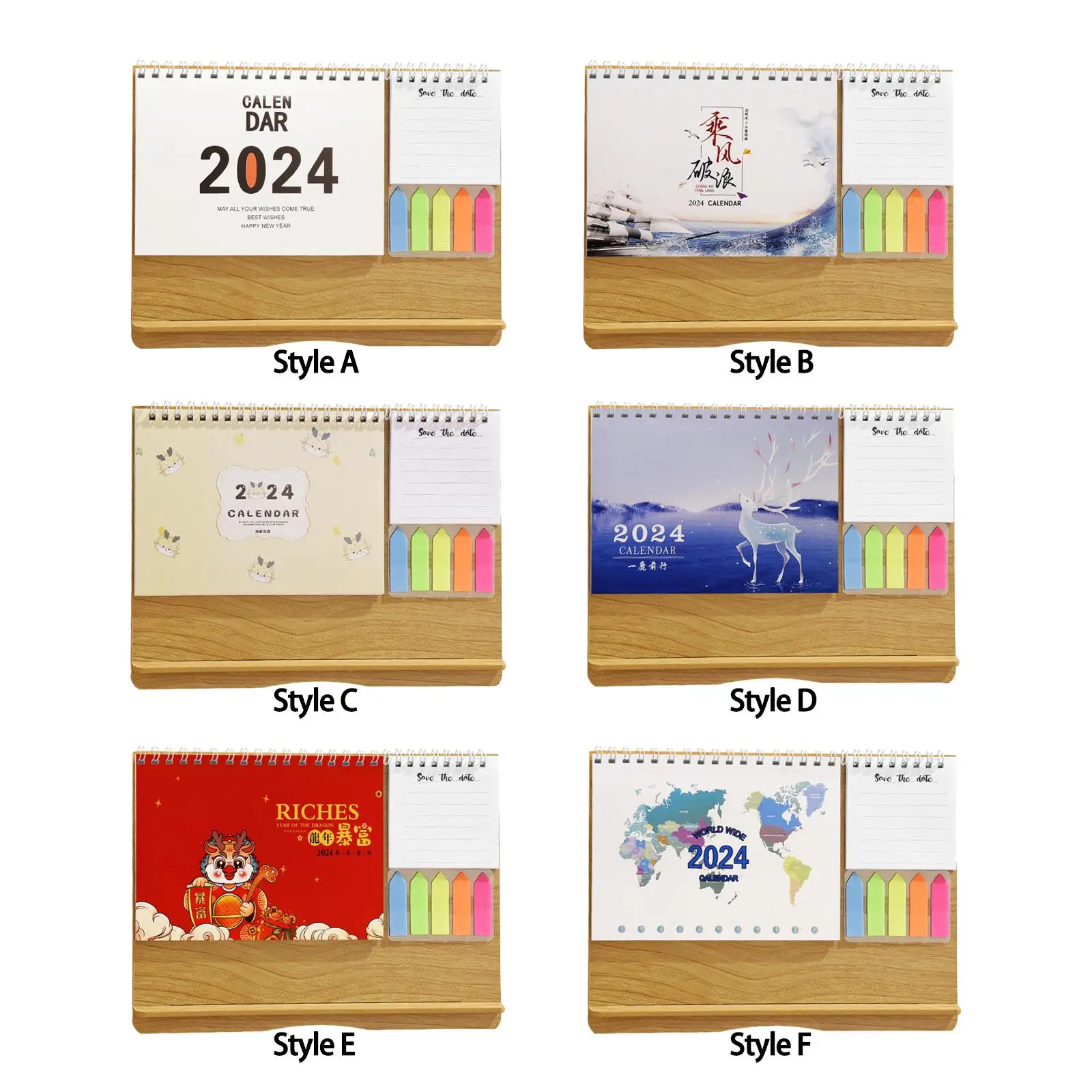 Desktop Calendar 2024 Fireplace with Wooden Base Monthly Calendar for Lunar New Year Family Friends Organizing Planning Bedroom