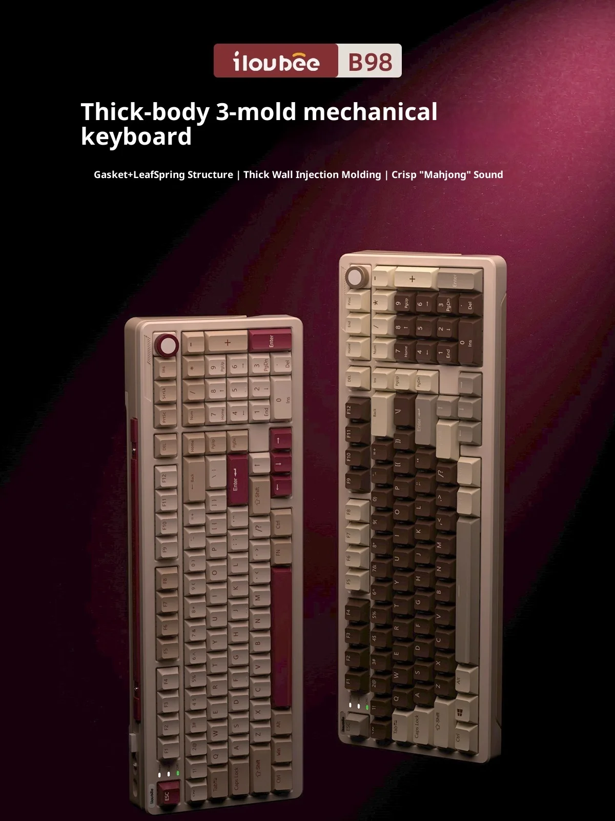 iLovbee B98 Retro Mechanical Keyboard - 98% Layout 101-Key, Thick-Wall Injection Molded Case, Triple-Mode Wireless Hot-Swappable