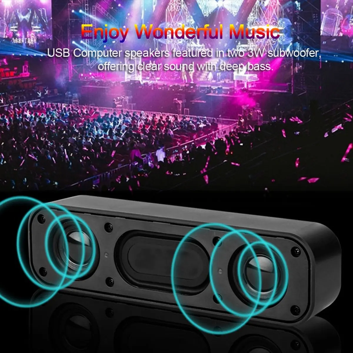 *A02R USB Powered Soundbar Desktop Speaker Wired Computer Sound Box for TV Desktop Laptop with 2 Subwoofers Music Player