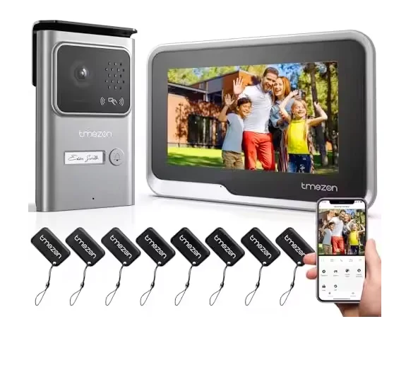 TMEZON M730+E10 WLAN-Video-Türsprechanlage, 2-Draht-Intercom-System mit 7-Zoll-Touchscreen, 1080P, Entsperrung per App/Karte, Bewegungserkennung