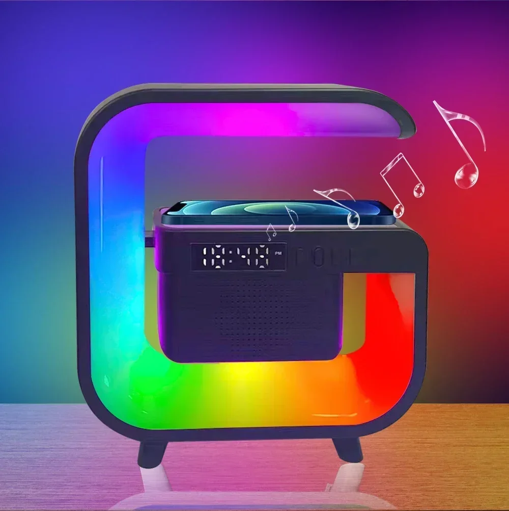 Description Picture 4 of itemMultifunctional RGB Night Light Wireless Charger Stand Bluetooth 5.0 Speaker FM TF Fast Charging Station IPhone Samsung Xiaomi