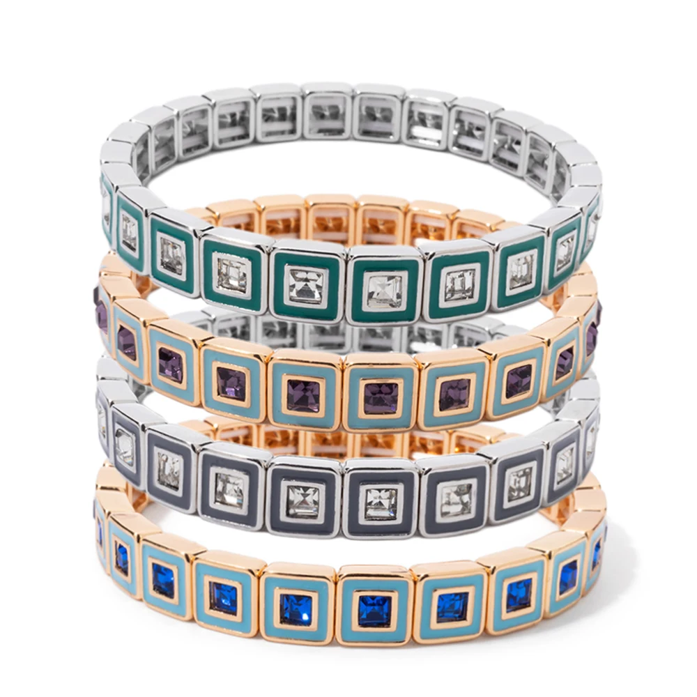 

BEUTIFOR New 8mm Square Bracelet for women Crystal Beads Drip Oil Gold Color Girl Bangle Fashion Jewelry 2025