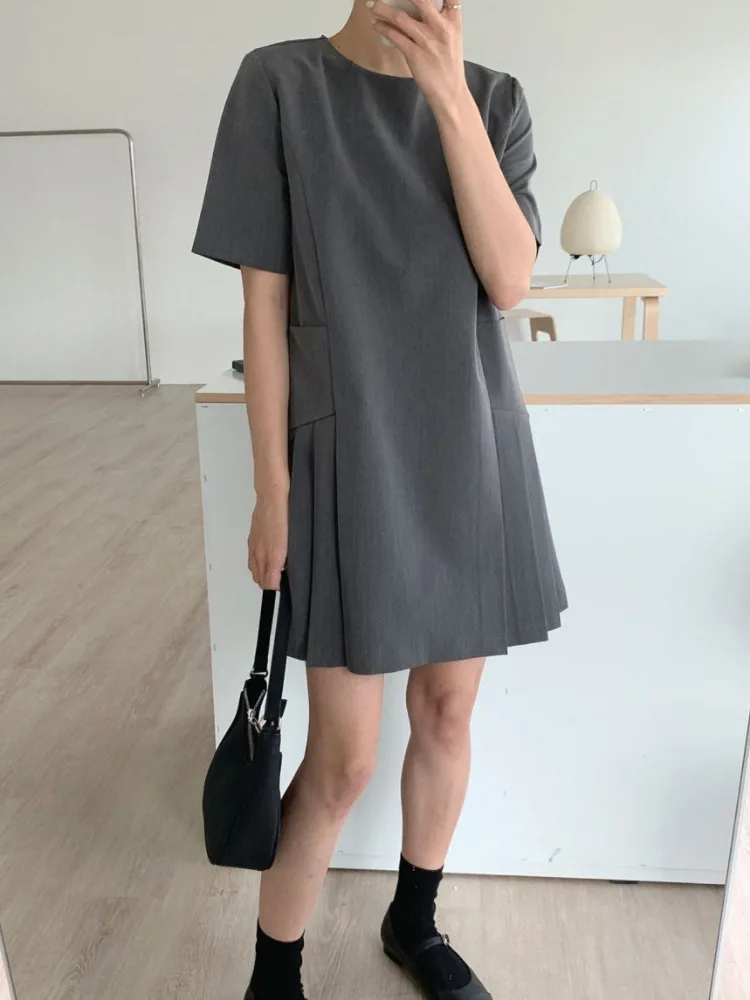 Saia Midi Plissada Feminina Ele Chic, Estilo Coreano, Cintura Alta, Verão, Modelo A-Line