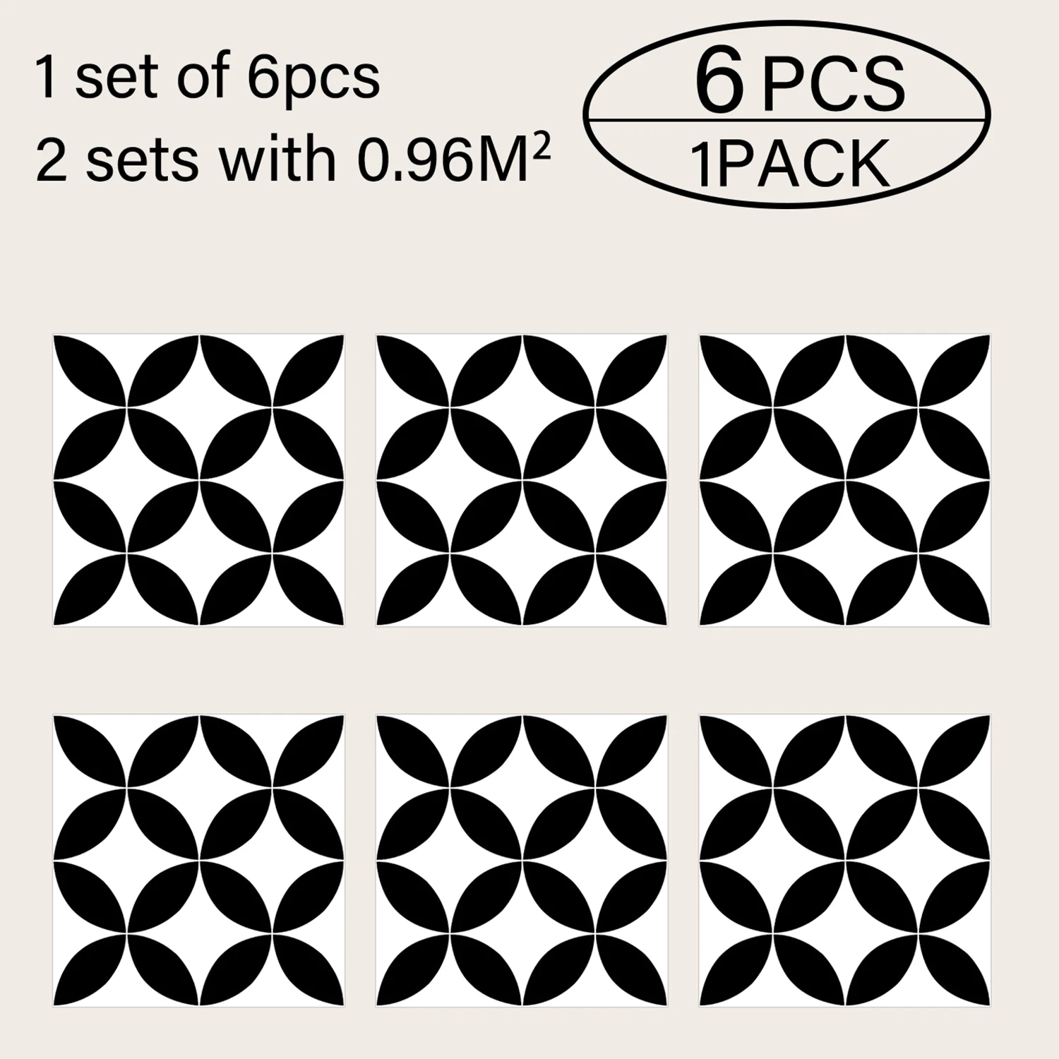 6pcs Square Floor Tiles Peel and Stick PVC Wall Stickers Waterproof Anti-skid Floor Sticker for Home Renovation