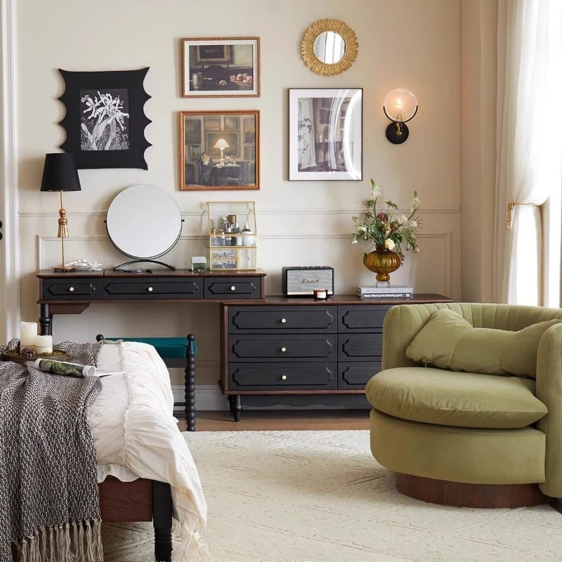 

French solid wood dresser, home small apartment dresser, chest of drawers, integrated bedroom, retro storage, storage makeup