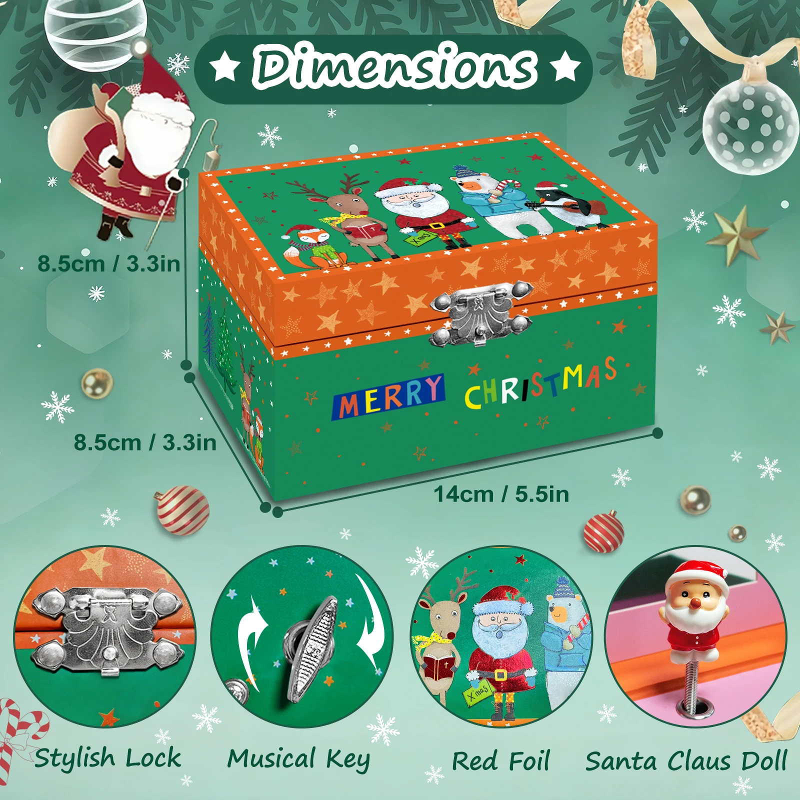 صندوق تشغيل الموسيقى لتخزين المجوهرات لعنصر عيد الميلاد - هدية السنة الجديدة وعيد الميلاد لتنظيم الخواتم والمجوهرات #2