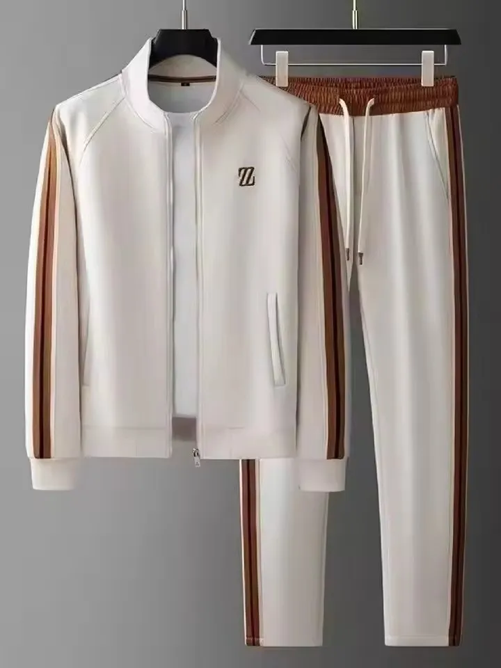 ملابس رياضية خريفية للرجال طويلة Sve بياقة واقفة بدلة رياضية غير رسمية مكونة من قطعتين بنطال مستقيم الساق