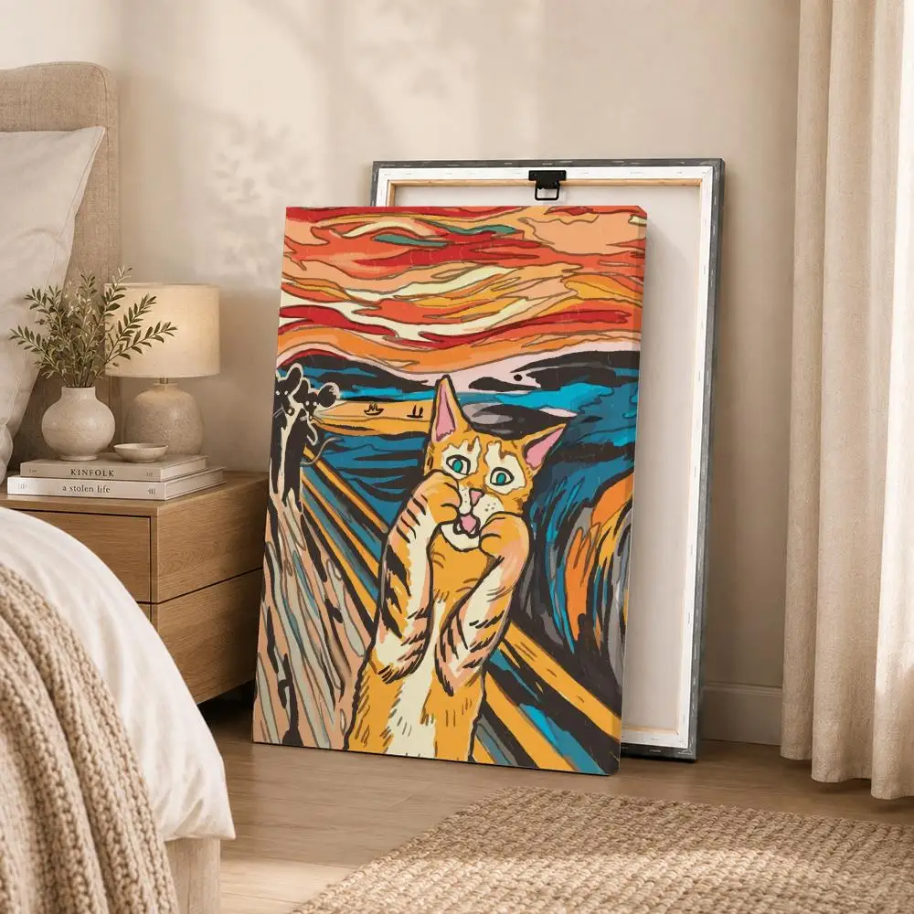 Famous E-Edvard M-Munch Abstract Scream Framed Wall Painting Canvas Art Poster Solid Wood Frame for Room Living Home Decor Gift