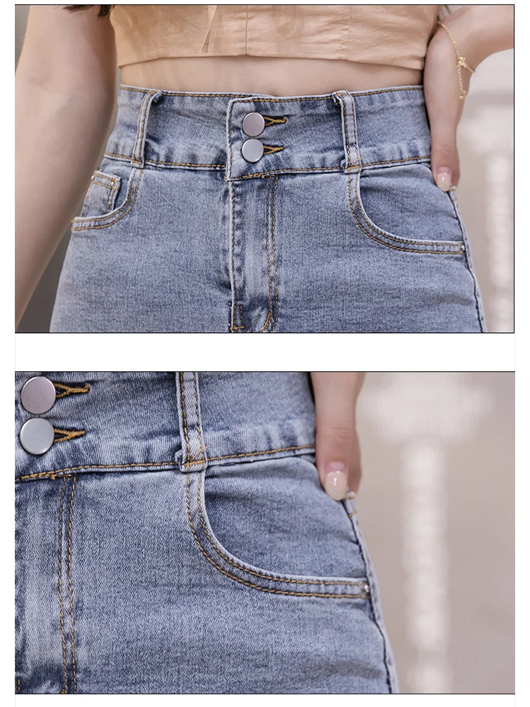 Mini jupe en jean extensible taille haute pour femme, pompon pailmétrage à paillettes, jupes en jean bleu GT Hip, coréen, sexy, été, 2025, 4N911