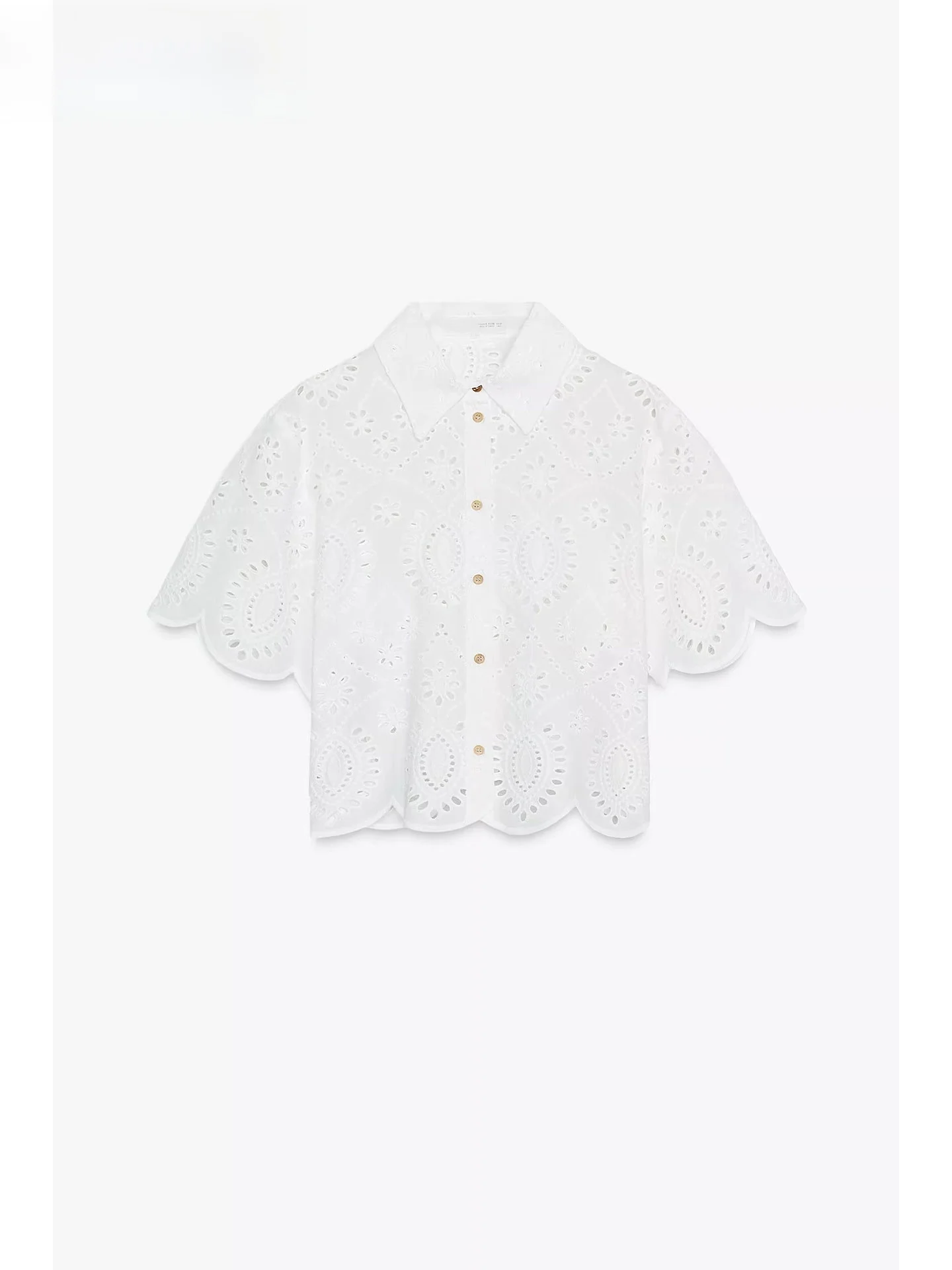 

ZAPRHA 2025 New Ele Lightweight Beautiful Loose Hollow Embroidery ort Sve Women's irt Faionable Collar