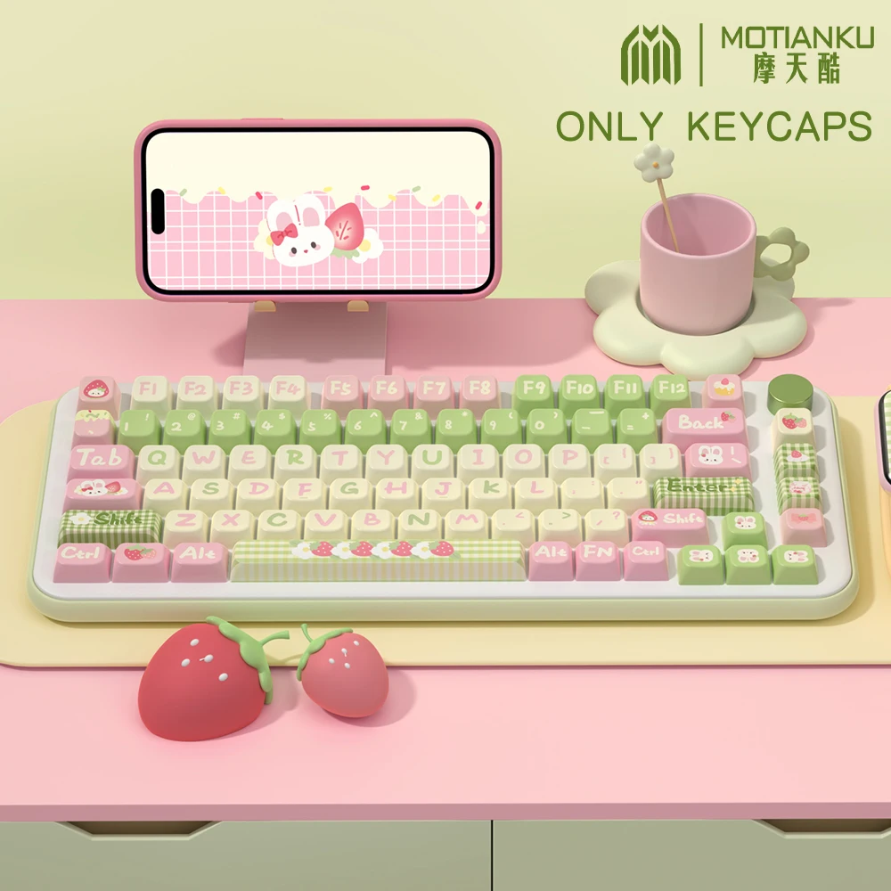 Imagem -02 - Keycaps Tema dos Desenhos Animados para Teclado Mecânico Coelho Leite Doce Perfil Cereja 61 64 68 84 87 96 98 104 Mda