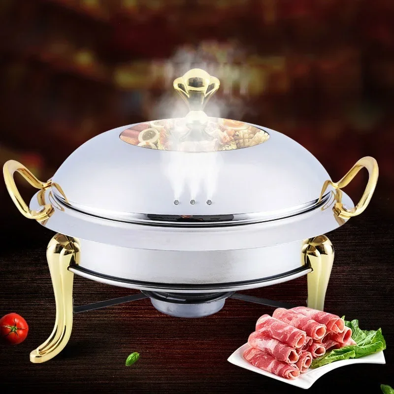 Imagem -02 - Conjunto Hotpot de Mini Suporte Hotpot Tampa de Vidro Temperado Ouro Prata Prato de Esfrega Buffet Pan Bandeja de Comida Aquecedor Aço Inoxidável