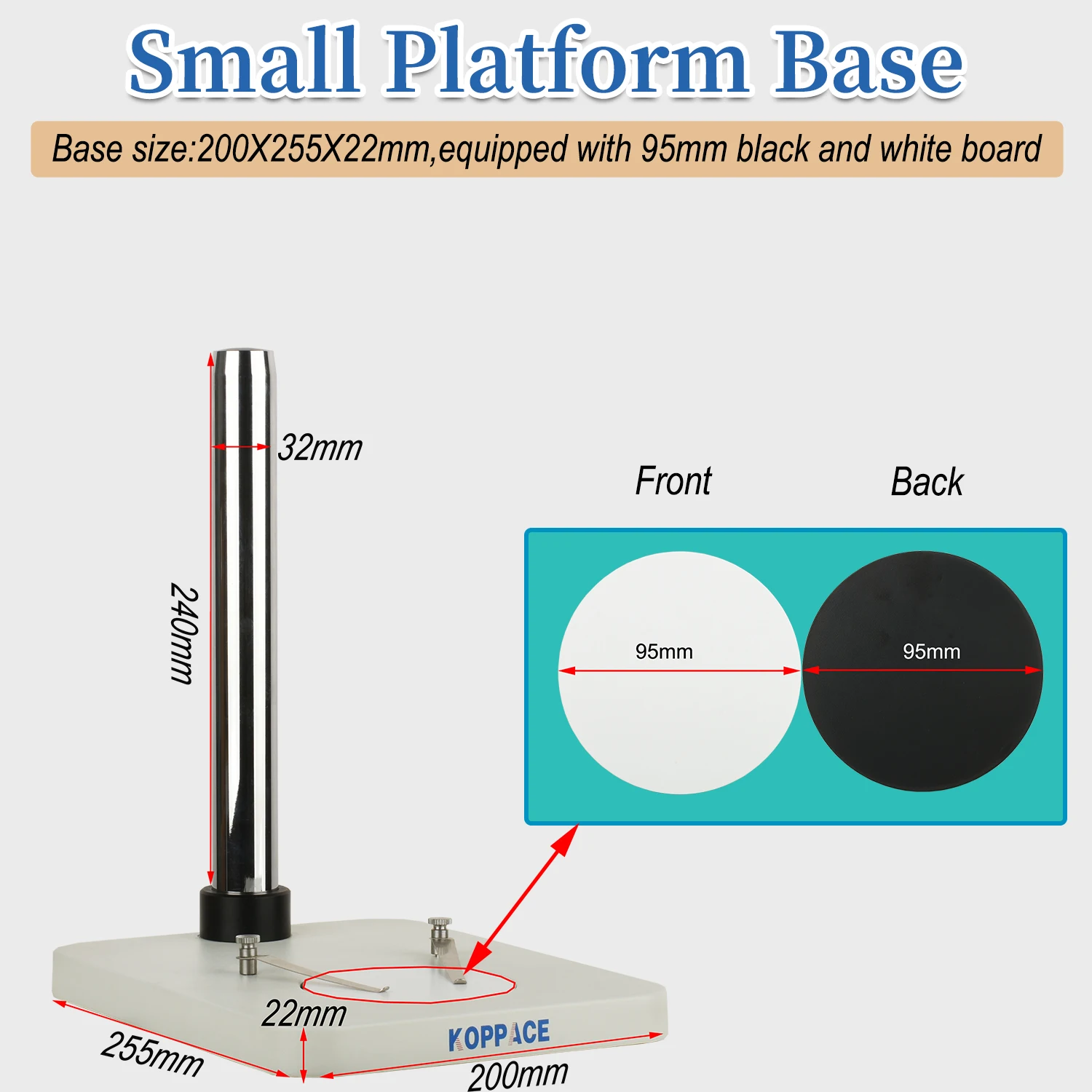 KOPPACE Microscope Bracket Column Length 240mm Diameter 32mm Base Plate Size 200x255mm