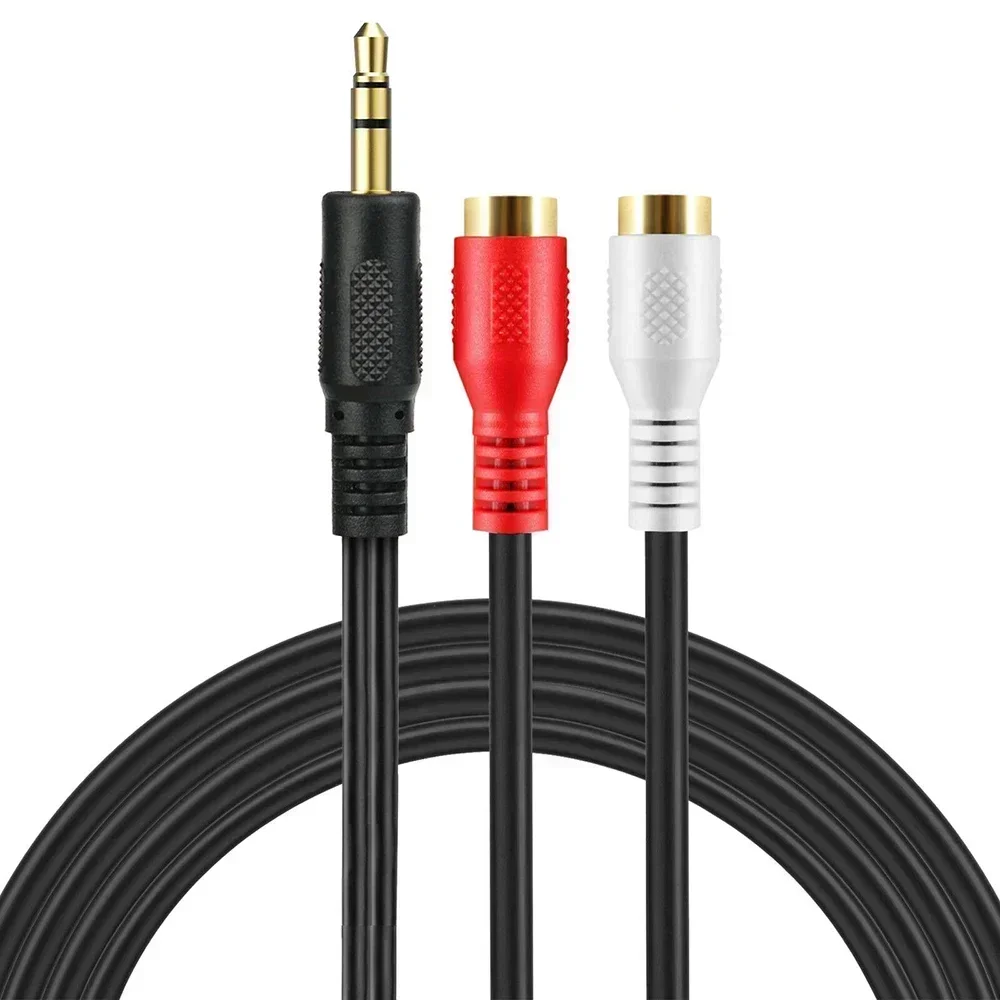 Gold 3.5mm Female Connector 1/8 Stereo Female Mini Jack To 2 Male RCA 3.5, Auxiliary Audio Connector Headphone Music Cable