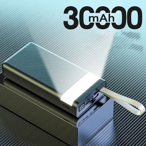 Большая емкость 30000 мАч Power Bank с двумя портами USB, быстрая зарядка для iPhone 15 14 Xiaomi Samsung, портативный запасной аккумулятор Powerbank